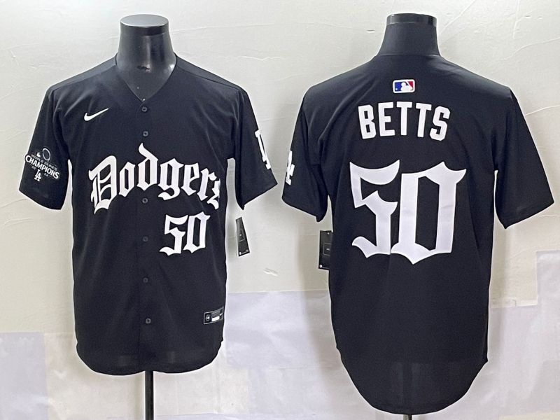 Men 2025 Los Angeles Dodgers #50 Betts Black Seventh generation Joint Name Nike MLB Jersey style 9